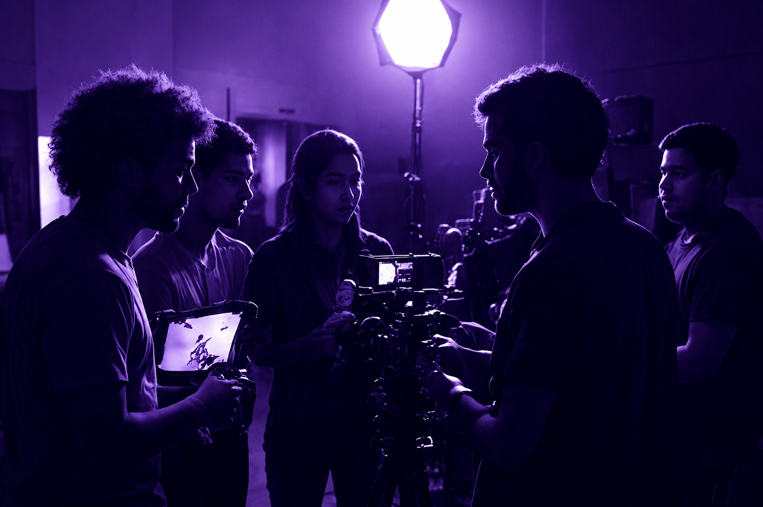 Equipe de filmagem em gravação no cemitério